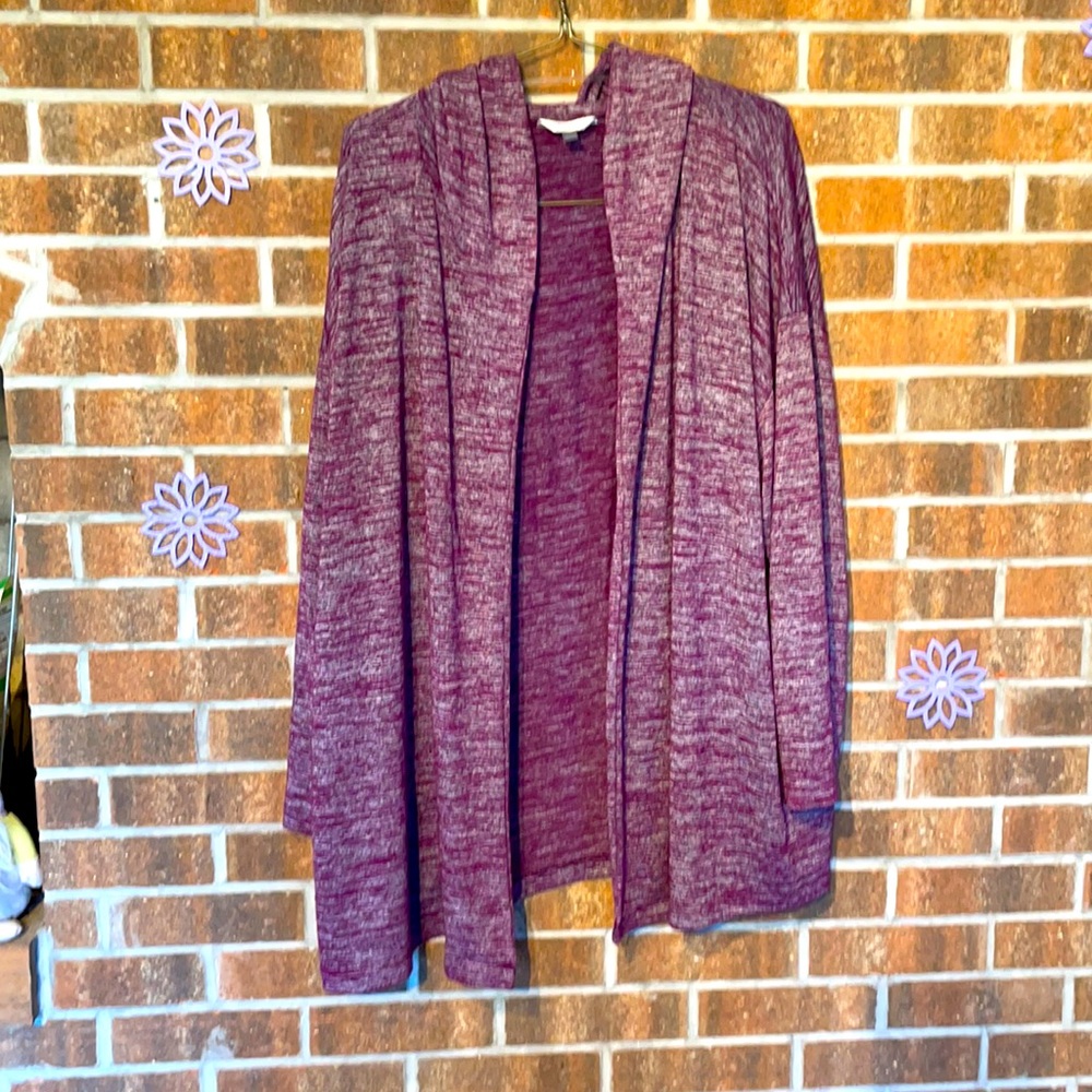 Hooded Open-Front Purple Cardigan